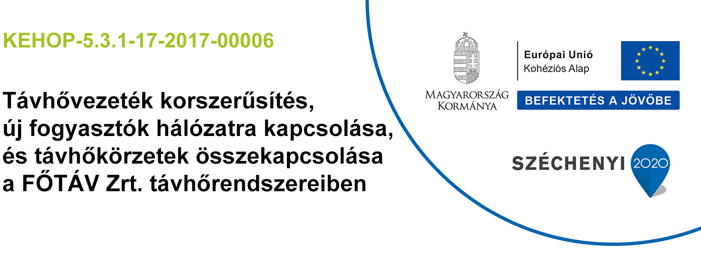 KEHOP-5.3.1-17-2017-00006 Távhővezeték korszerűsítés, új fogyasztók hálózatra kapcsolása, és távhőkörzetek összekapcsolása a FŐTÁV Zrt. távhőrendszereiben  Széchenyi 2020 - Európai Unió - Kohéziós alap - Magyarország Koránya - Befektetés a jövőbe